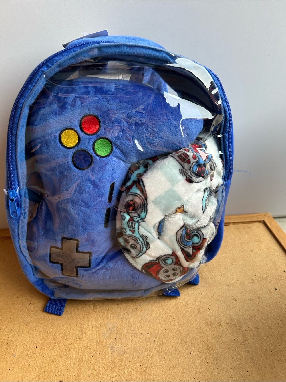 Comfort Bay Blue Plush Kids Backpack with Colorful Button Accents-Gaming Pillow